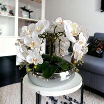Arranjo de mesa flores 4 orquideas Artificiais no vaso Prata