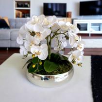Arranjo de mesa flores 4 orquideas Brancas no vaso ouro - La Caza Store