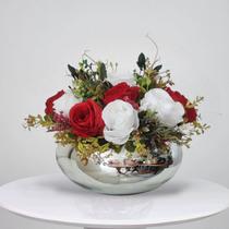 Arranjo de Mesa Flores Rosas Vermelhas No Vaso Prata Arranjo de Mesa Flores Rosas Vermelhas No Vaso Prata