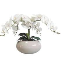 Arranjo De Mesa Sala 4 orquídeas Artificial Brancas Com Vaso Arranjo De Mesa Sala 4 orquídeas Artificial Brancas Com Vaso