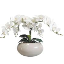 Arranjo De Mesa Sala 4 orquídeas Artificial Brancas Com Vaso