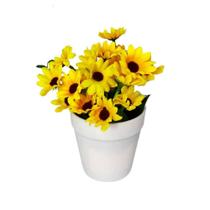 Arranjo de Mini Girassol com Vaso Cachepot Branco