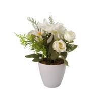 Arranjo de Mini Rosas Brancas Artificial Vaso Decoração Enfeite