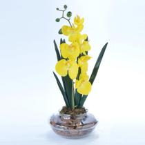 Arranjo de Orquídea Artificial Amarela em Terrário Pequeno