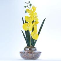 Arranjo de Orquídea Artificial Amarela em Terrário Pequeno - Vila das Flores
