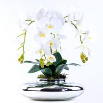 Arranjo de Orquídea Artificial Branca 4 Hastes em Terrário Prata