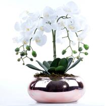 Arranjo de Orquídea Artificial Branca 4 Hastes Vaso Rose Gold Arranjo de Orquídea Artificial Branca 4 Hastes Vaso Rose Gold