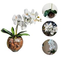 Arranjo De Orquídea Artificial Branca 60cm Com Vaso De Vidro - D' Anjos Artigos de Decoração