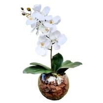 Arranjo de Orquídea Artificial Branca em vaso Aquário