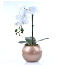 Arranjo de Orquídea Artificial Branca em Vaso Cobre Bruna