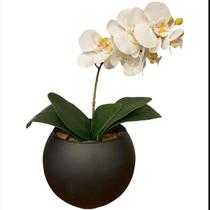 Arranjo de Orquídea Artificial Branca no Vaso de Vidro Preto - Decore Fácil Shop