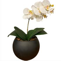 Arranjo de Orquídea Artificial Branca no Vaso de Vidro Preto
