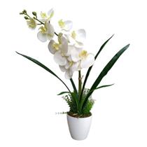 Arranjo De Orquídea Artificial Branco Com Vaso Branco Mesa - Studio11 Flores