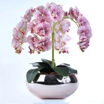 Arranjo de Orquídea Artificial Pintas Vinho Vaso Rose Gold - Vila das Flores
