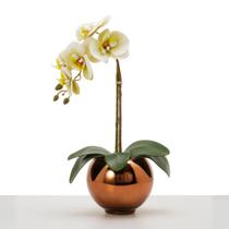 Arranjo De Orquídea Artificial Silicone Com Vaso Vidro Wood Espelhado - Floralis