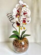 Arranjo de Orquídea Artificial Tigre de Silicone com Vaso de Vidro Transparente - Zent Future