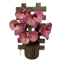 Arranjo De Orquídea Artificial Vaso De Madeira Para Parede