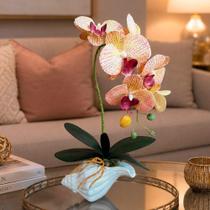 Arranjo de Orquídea Artificial Vaso Decorativo 40cm Roxo