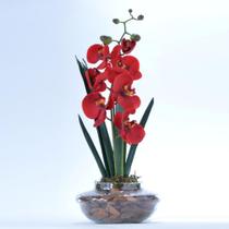 Arranjo de Orquídea Artificial Vermelha em Terrário Pequeno