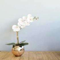 Arranjo de Orquídea Branca 3D no Vaso Rose Gold Linha Permanente Formosinha