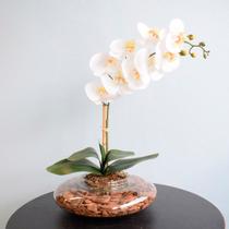 Arranjo de Orquídea Branca de Silicone no Vaso Transparente de Vidro