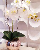 Arranjo de Orquídea Branca Vaso Rose 15cm - Criart House