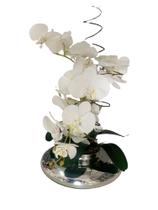 Arranjo de orquidea branco toque real c/vaso espelhado
