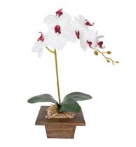 Arranjo de Orquídea de Silicone Com Vaso de Madeira