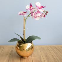 Arranjo de Orquídea de Silicone Tigre no Vaso Dourado Formosinha