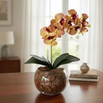 Arranjo de Orquídea Rosa Tigre Centro de Mesa no Vaso Transparente