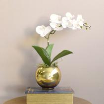 Arranjo de Orquídea Silicone Branca no Vaso Dourado Formosinha