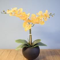 Arranjo de Orquídeas Amarelas de Silicone no Vaso Médio de Vidro - Preto Arranjo de Orquídeas Amarelas de Silicone no Vaso Médio de Vidro - Preto