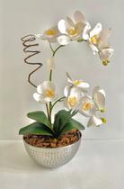Arranjo de Orquídeas Silicone Artificial em Terrario Vaso Metalizado - Zent Future