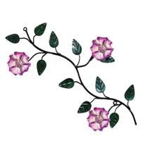 Arranjo De Parede Com Folhas E Flores Em Ferro 3 Rosas Lilás