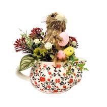 Arranjo De Páscoa Para Mesa Coelho Palha Bule 16X16X10Cm