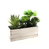 Arranjo de Plantas Artificial Suculenta Vaso Retangular Madeira Decorativo Enfeite Mesa Jardim Sala Folhagens Decoração