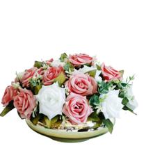 Arranjo de Rosas e Flores Mistas Artificiais Vaso Dourado Arranjo de Rosas e Flores Mistas Artificiais Vaso Dourado