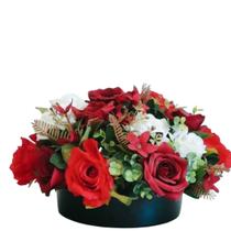 Arranjo de Rosas Flores Vermelhas Artificiais Vaso Cerâmica Arranjo de Rosas Flores Vermelhas Artificiais Vaso Cerâmica