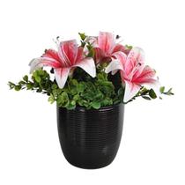 Arranjo De Sala e Mesa Flores Lírio Vaso Cerâmica Preto Arranjo De Sala e Mesa Flores Lírio Vaso Cerâmica Preto