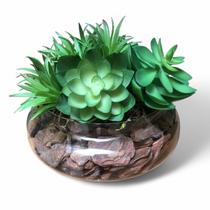 Arranjo de Suculentas Artificiais em Vaso de Vidro Paola Arranjo de Suculentas Artificiais em Vaso de Vidro Paola