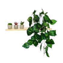 Arranjo de Trepadeira Artificial em Vaso de Plástico Melamina Branco Arranjo de Trepadeira Artificial em Vaso de Plástico Melamina Branco