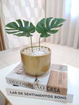 Arranjo Decorativo Vaso Artesanal Com Folhagem Artificial Mini Costela de Adão