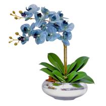 Arranjo E Vaso Espelhado Prata 2 Flores de Orquídeas Azul Arranjo E Vaso Espelhado Prata 2 Flores de Orquídeas Azul