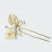 Arranjo Enfeite Aplique Dourado Cabelo Noiva Perola Dama