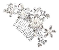 Arranjo Enfeite Cabelo Noiva Prata Strass Perola - Prateado