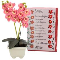 Arranjo Flor Artificial Orquídea + Cartão Feliz Dia das mães