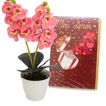 Arranjo Flor Artificial Orquídea Cartão Feliz Dia Namorados - RL