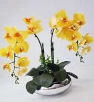 Arranjo Flor Orquídeas Artificiais Amarelo No Vaso Montado Arranjo Flor Orquídeas Artificiais Amarelo No Vaso Montado