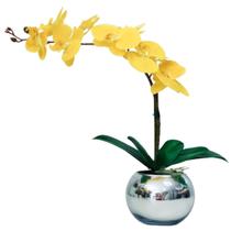 Arranjo Flores 1 Orquídea Amarela Toque Real Vaso Prata