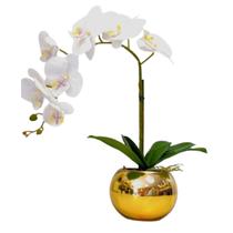 Arranjo Flores 1 Orquídea Branca Toque Real Vaso Dourado